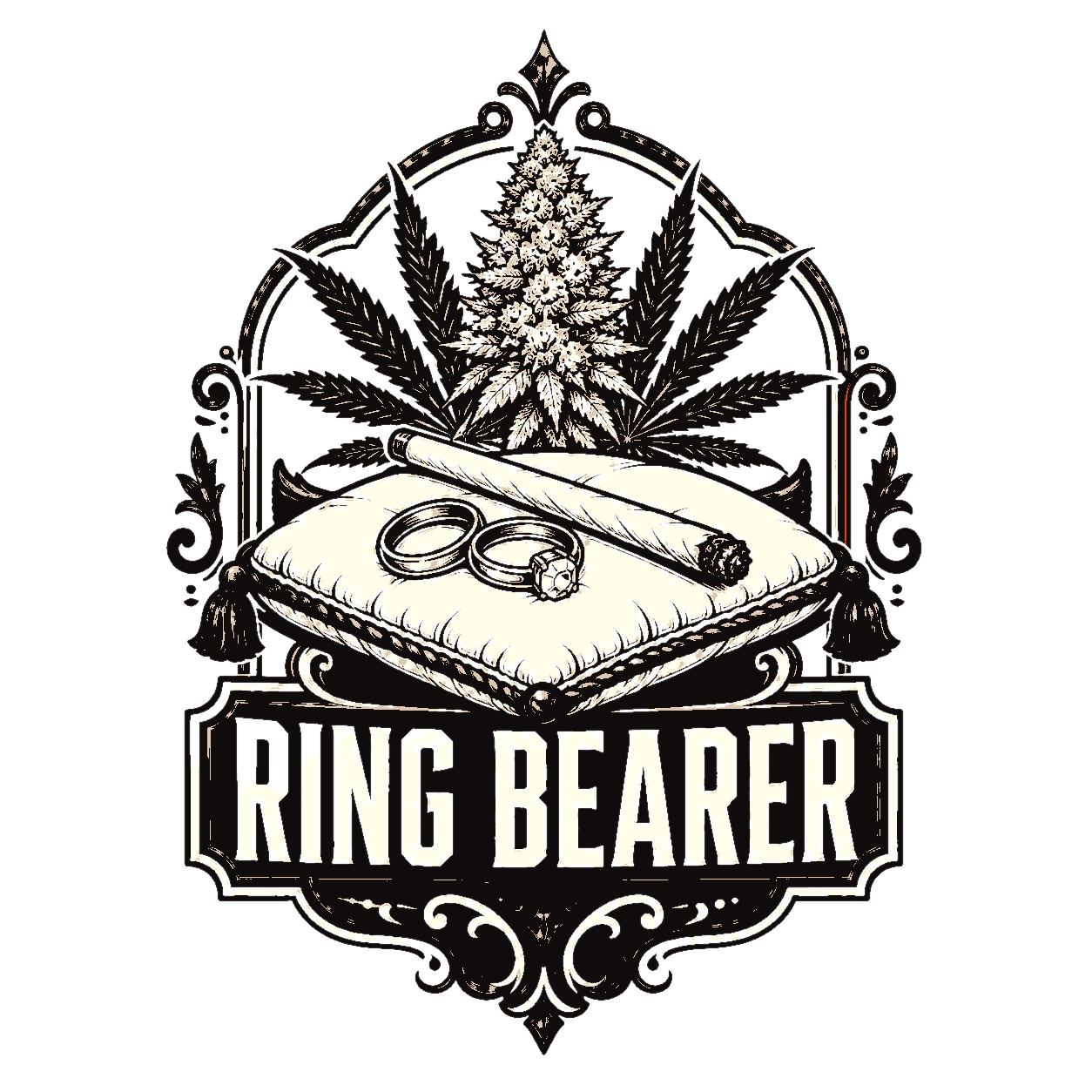 Take 1 for ['A Ring Pillow With A Joint Laid Across It Beside The Rings. — Vows & Vapors (Wedding Party × Cannabis Invitation Engraving). Composition: Chest Mark — A Compact Left-Chest Emblem', 'No Headline', 'Brand Lockup Only', 'Scaled To Read At 3 Inches.'] — Morning Ritual #1 — click to enlarge