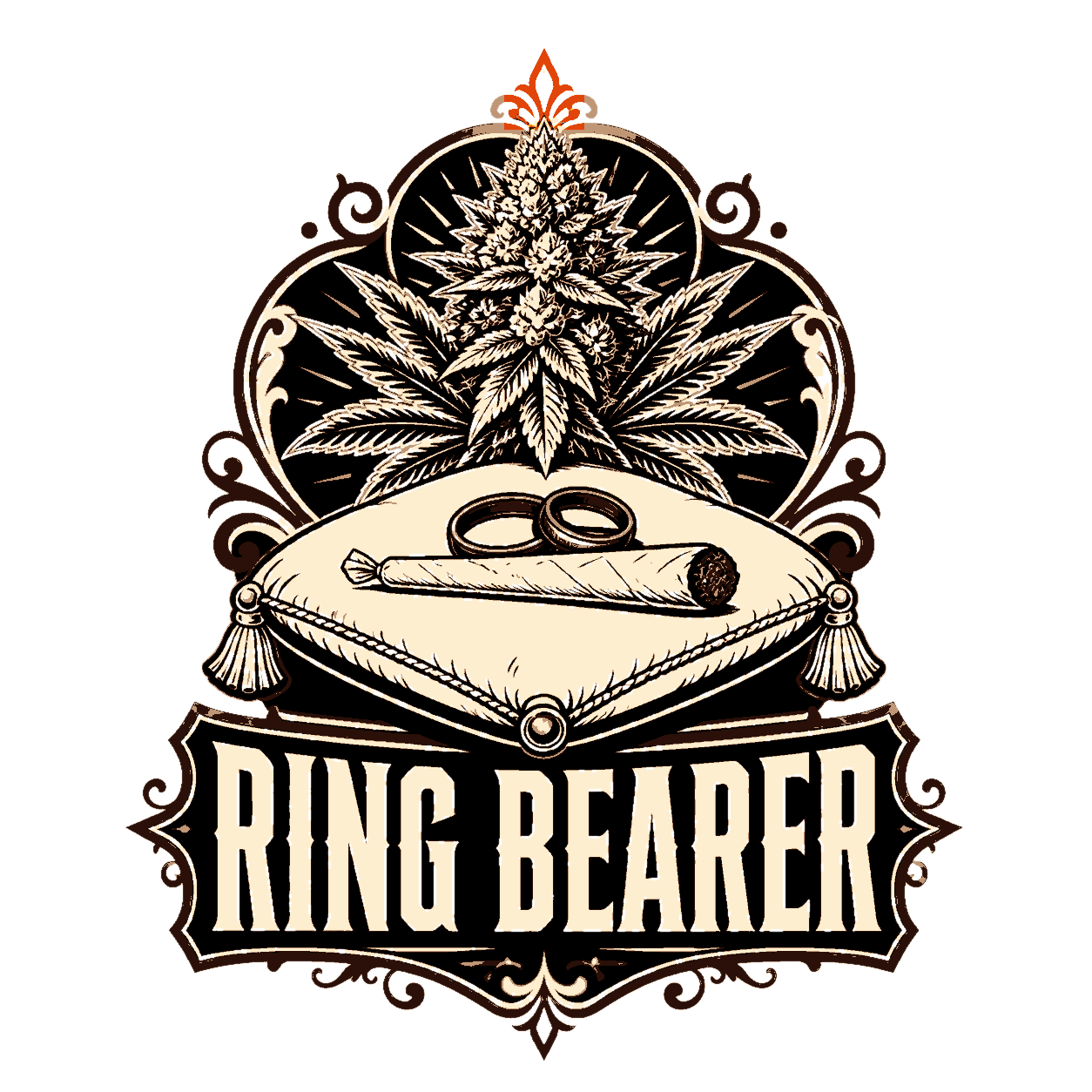 Take 2 for ['A Ring Pillow With A Joint Laid Across It Beside The Rings. — Vows & Vapors (Wedding Party × Cannabis Invitation Engraving). Composition: Chest Mark — A Compact Left-Chest Emblem', 'No Headline', 'Brand Lockup Only', 'Scaled To Read At 3 Inches.'] — Morning Ritual #1 — click to enlarge